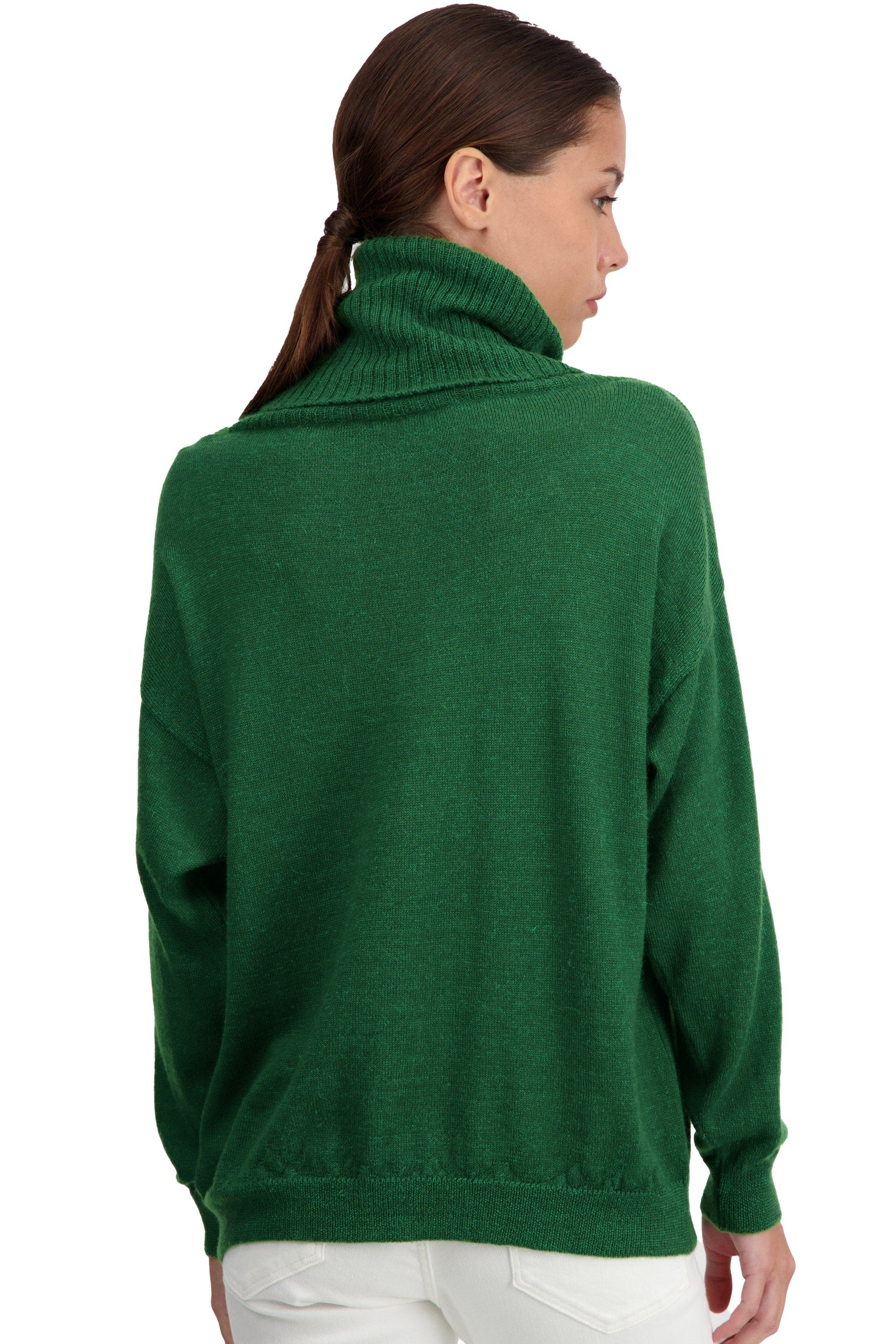 Baby Alpaca dames kasjmier pullover met kol tanis green leaf xs